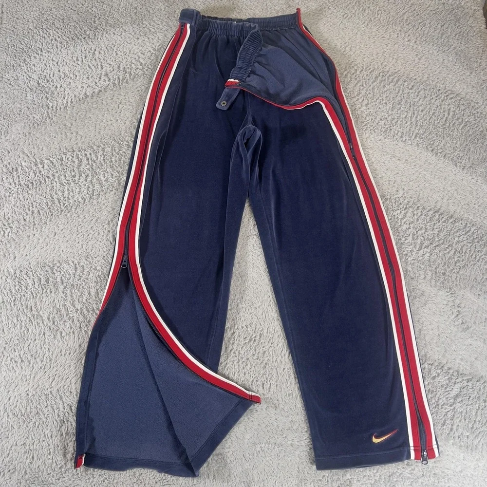 Vintage Nike Team Sports Velour Tearaway Track Pants Mens L Navy Blue Side Zip